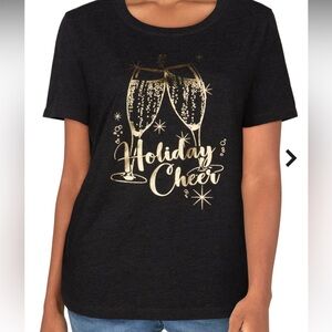 Natural Reflections dark Grey and Gold Graphic  Holiday Cheer Tshirt - New XL